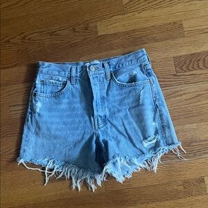 Agolde Light Blue Frayed Hem Jean Shorts - Size 25